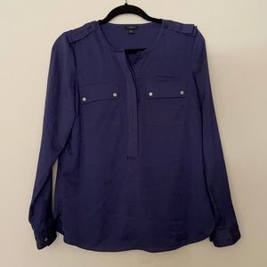Ann Taylor Long Sleeve Navy Blouse Top